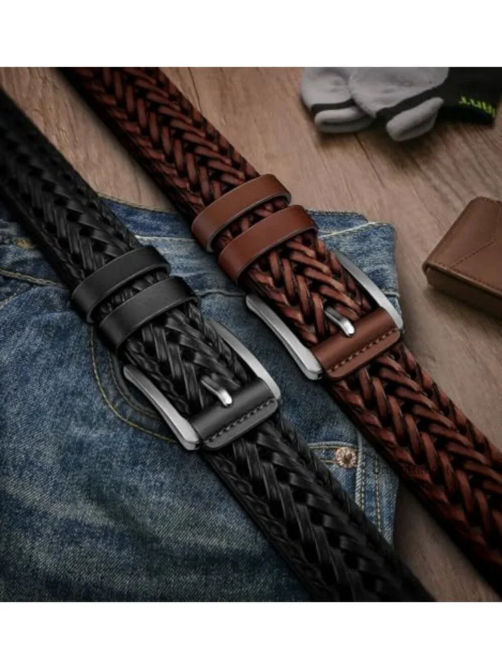 2-Pack Braided Woven Leather Belts for Men Adjustable Gift Boxed